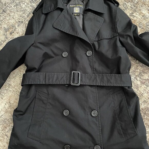 ANCHOR UNIFORM Long Trench Coat Womens 2 Tall Thinsulate Removable Lining Black - Picture 2 of 16